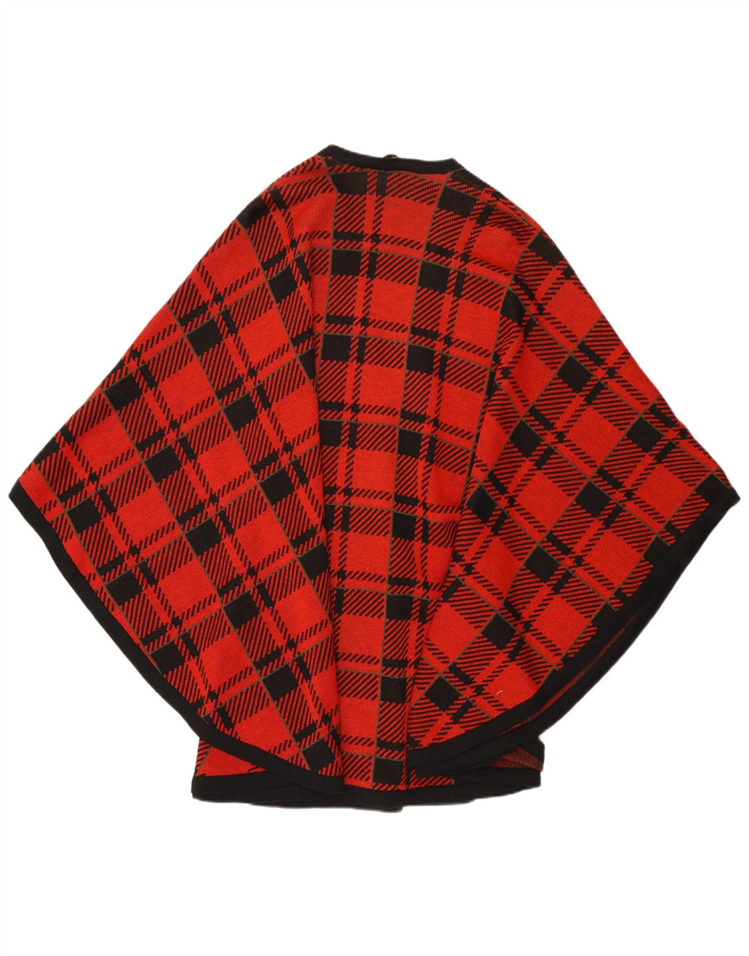 Pulover Vintage Cape Cardigan Femei Marime Unică Lână Roșu Check
