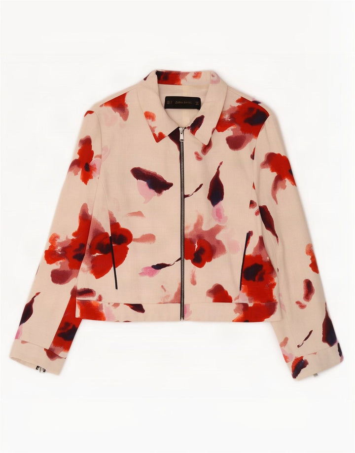 Bomber pentru femei Zara UK 18 XL Bumbac Floral Alb