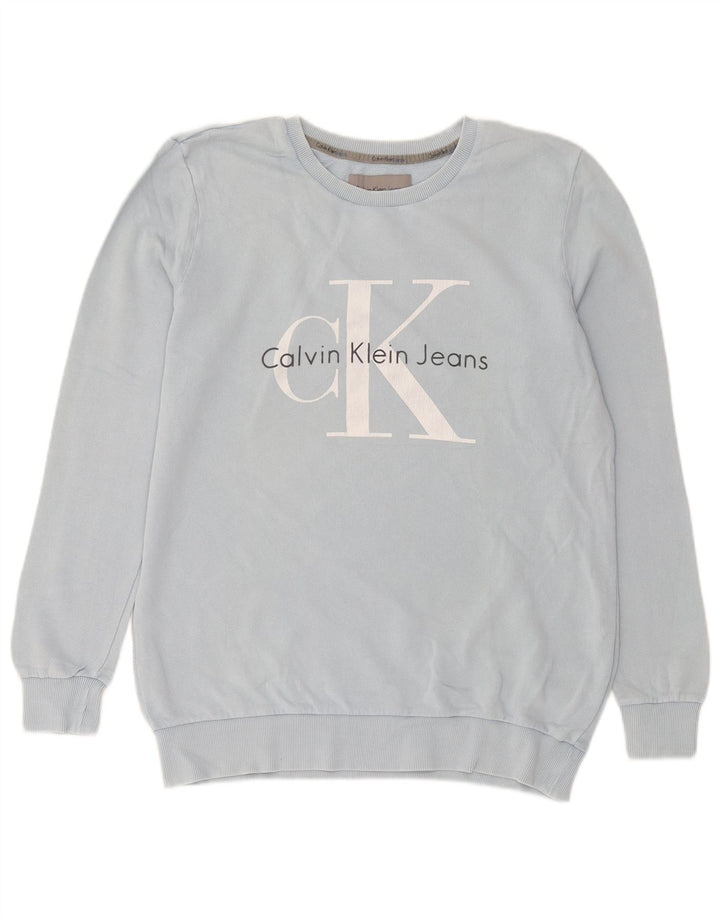Calvin Klein Jeans Hanorac grafic pentru bărbați Pulover mic, albastru, bumbac