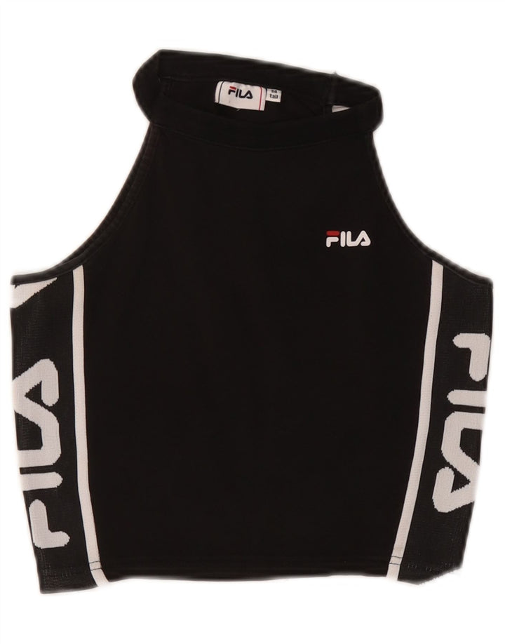 FILA Womens Graphic Crop Halter Top IT 34 2XS Black Cotton