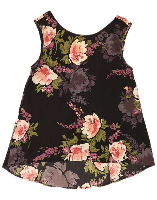 Bluză fără mâneci de damă vintage de top UK 10 mic, negru, floral
