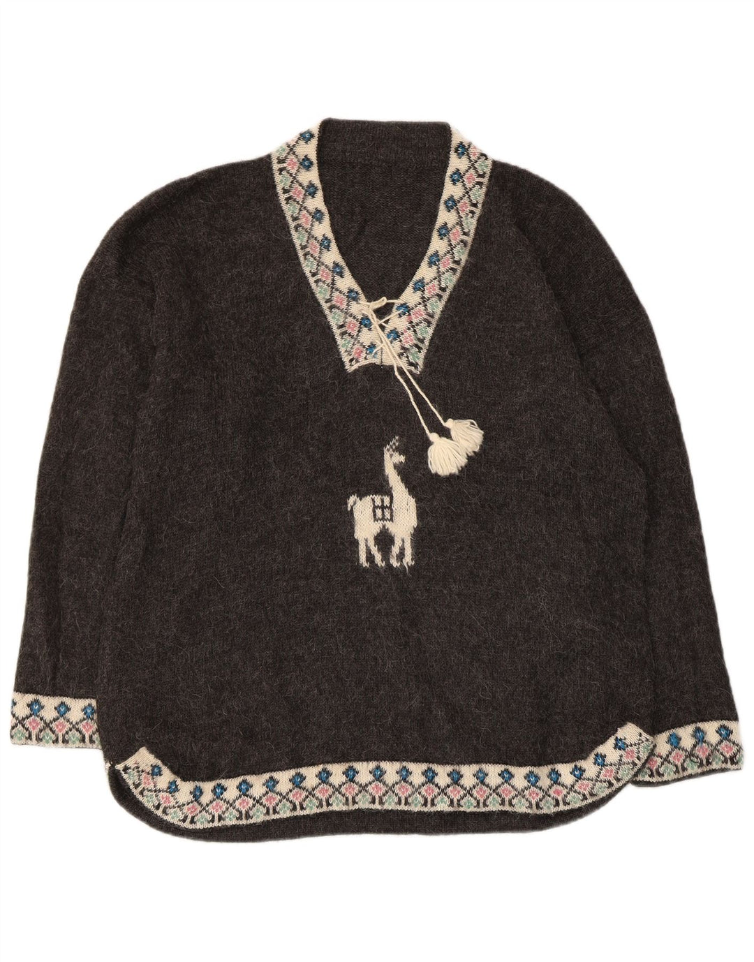 VINTAGE Pulover supradimensionat pentru femei cu decolteu în V UK 18 XL Gri Fair Isle