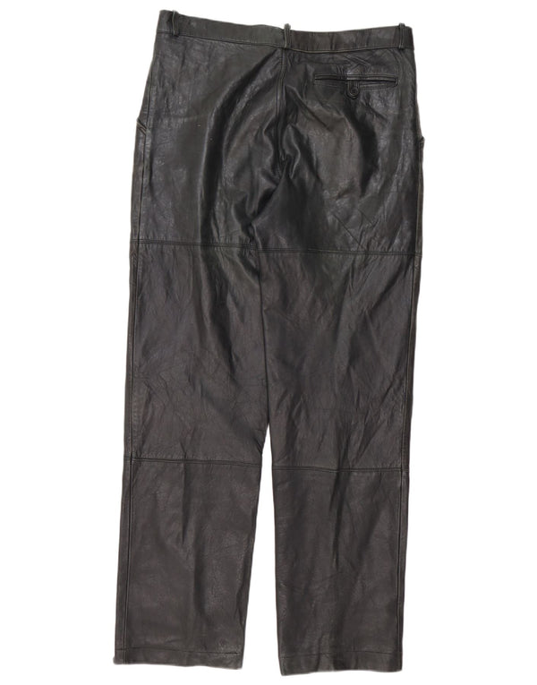 Pantaloni drepți din piele vintage pentru bărbați IT 50 Large W34 L32 cu dungi negre