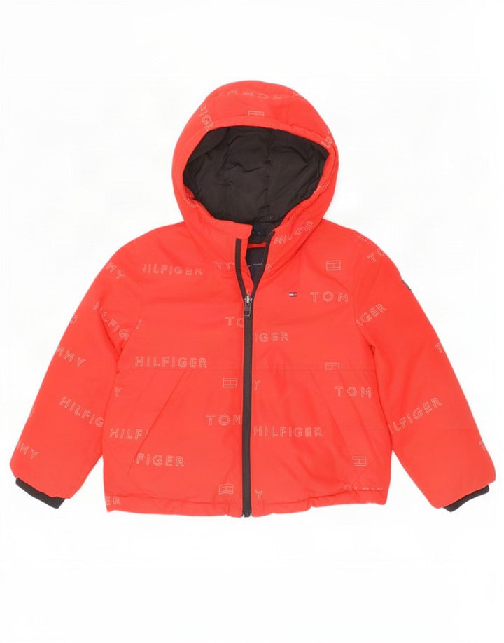 Jachetă căptușită cu glugă grafică Tommy Hilfiger pentru băieți 3-4 ani poliester roșu