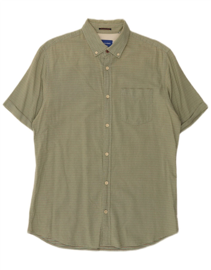Cămașă Jack & Jones pentru bărbați cu mânecă scurtă, verde mediu cu pete