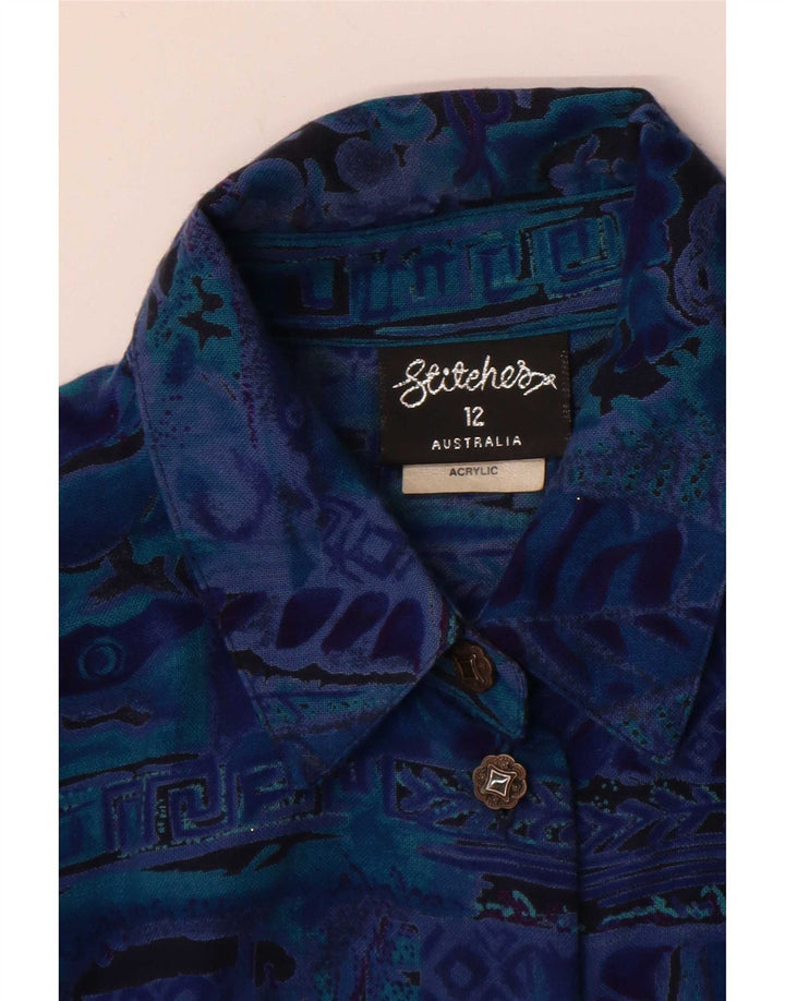 Bluză cu mâneci lungi cu model abstract pentru femei Stitches Top US 12 Large Blue