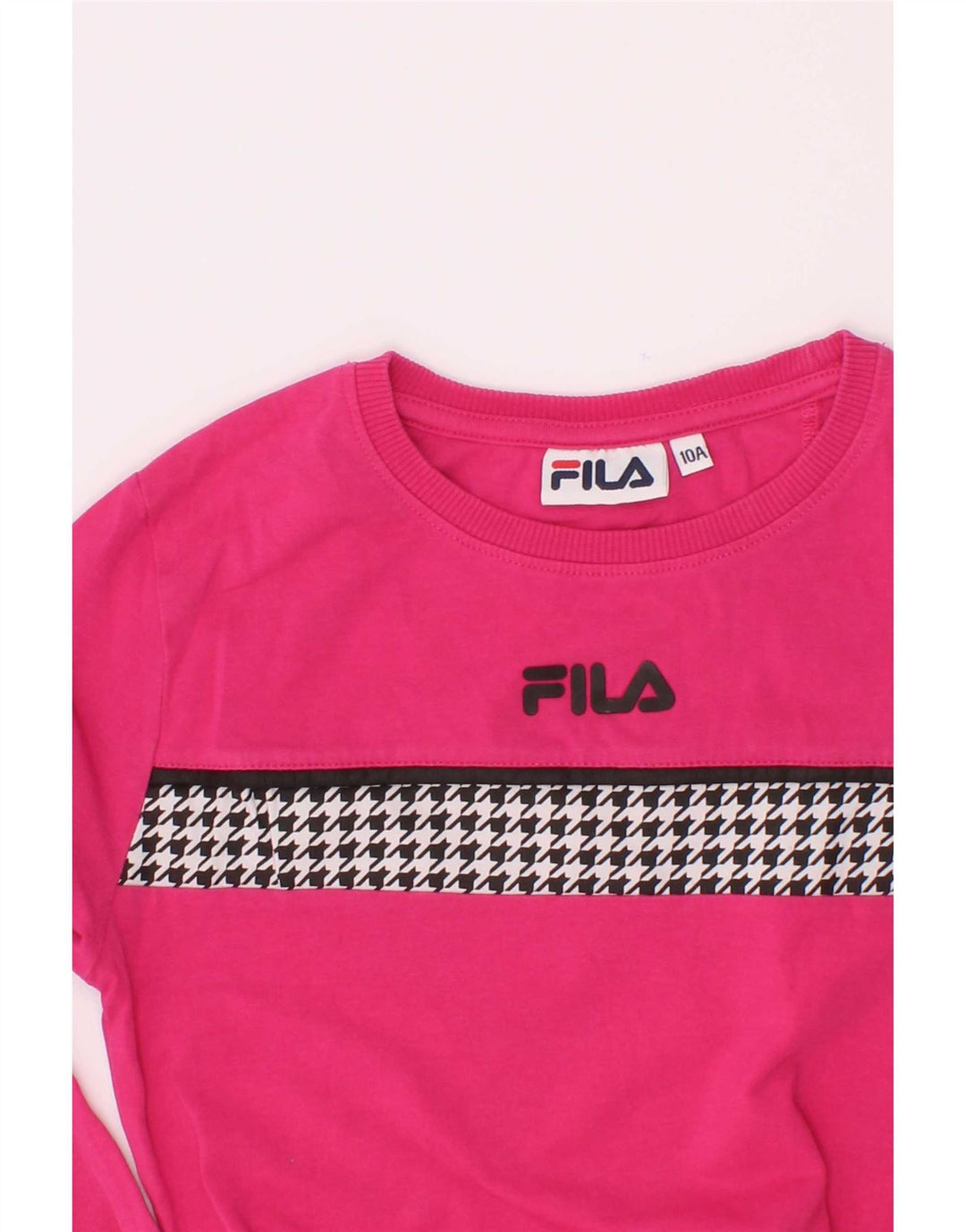 Fila Girls Top Long Sleeve 9-10 Years Pink Houndstooth