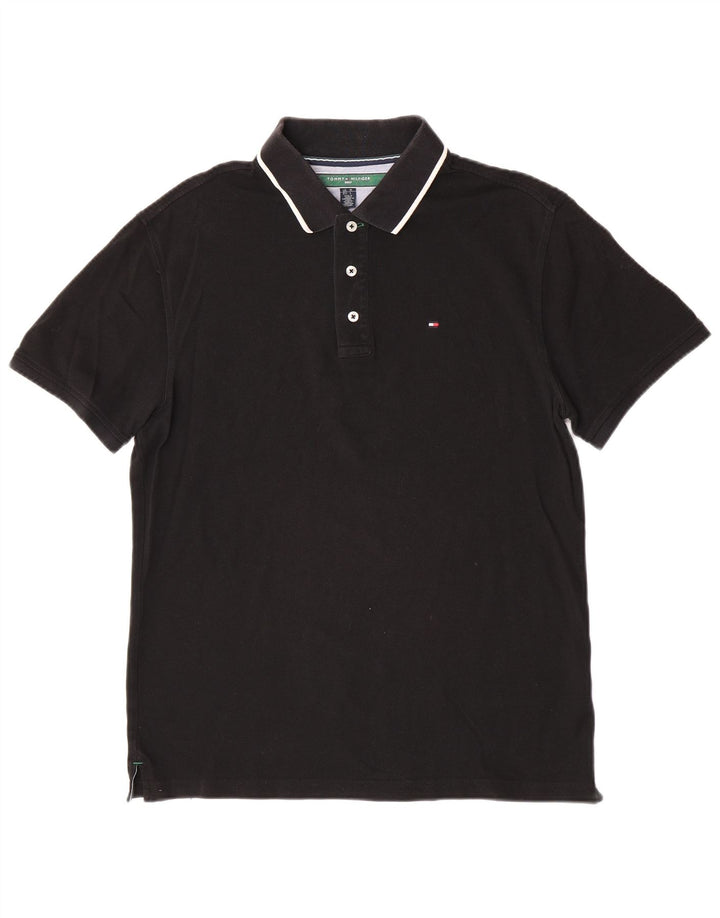 Tricou polo Tommy Hilfiger pentru bărbați, bumbac negru mediu clasic