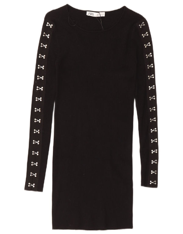Rochie pulover cu mânecă lungă pentru femei Zara UK 8 Mic Negru Viscoză