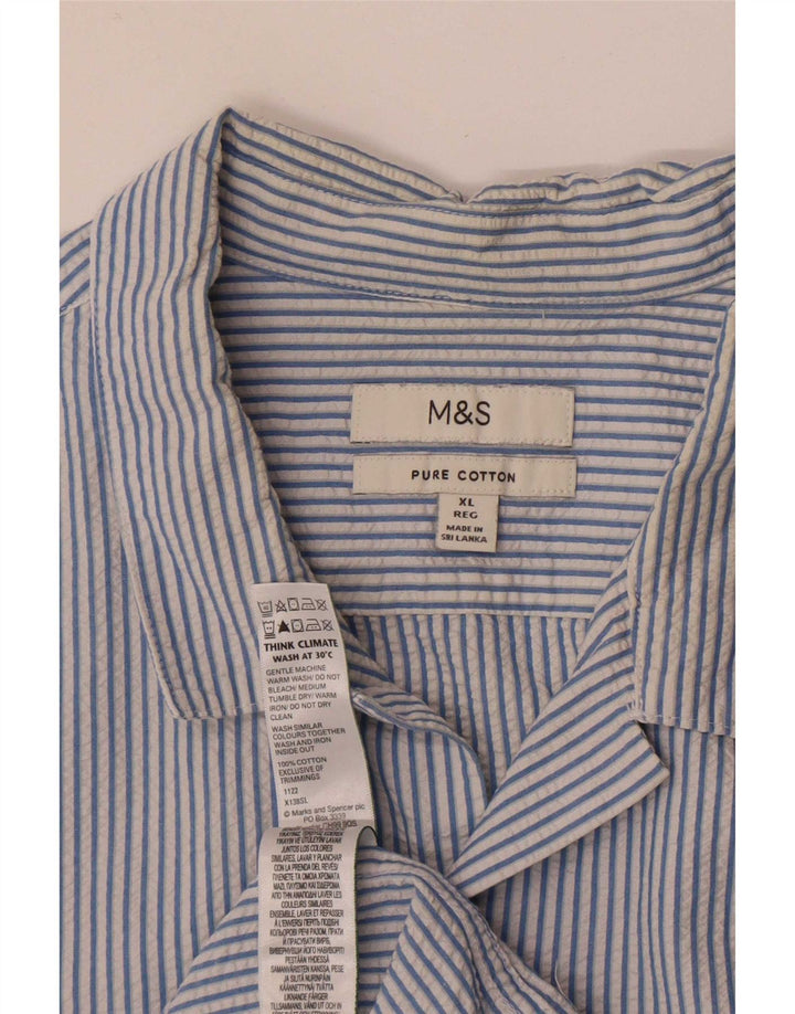 Cămașă cu mânecă scurtă pentru bărbați Marks & Spencer, bumbac cu dungi albastre XL