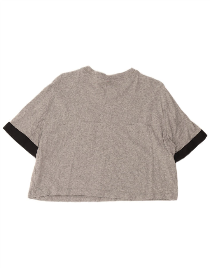 Tricou crop grafic NIKE pentru femei, UK 14, bumbac color bloc, gri mediu