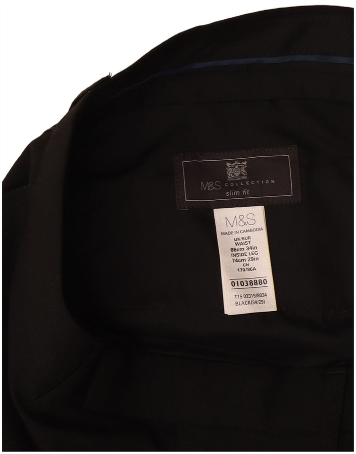 Marks & Spencer Pantaloni de costum slim pentru bărbați L34 L29 Poliester negru
