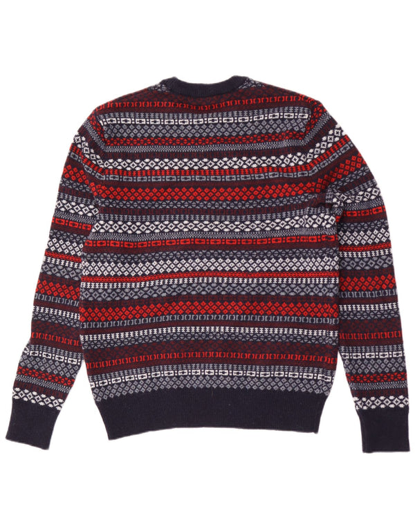 Gap Mens Crew Neck Jumper Sweater Small Navy Blue Geometric Lambswool