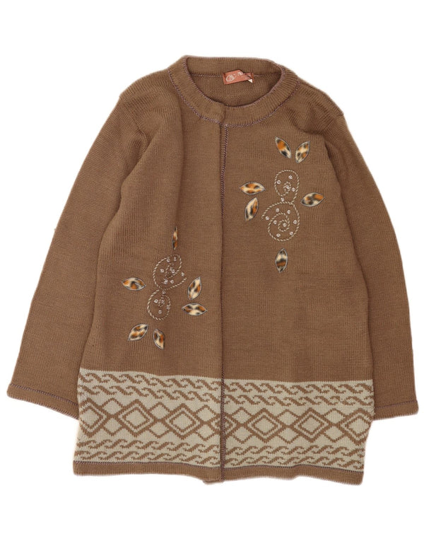 Pulover Cardigan Vintage pentru Damă UK 16 Mare Lână Florală Maro
