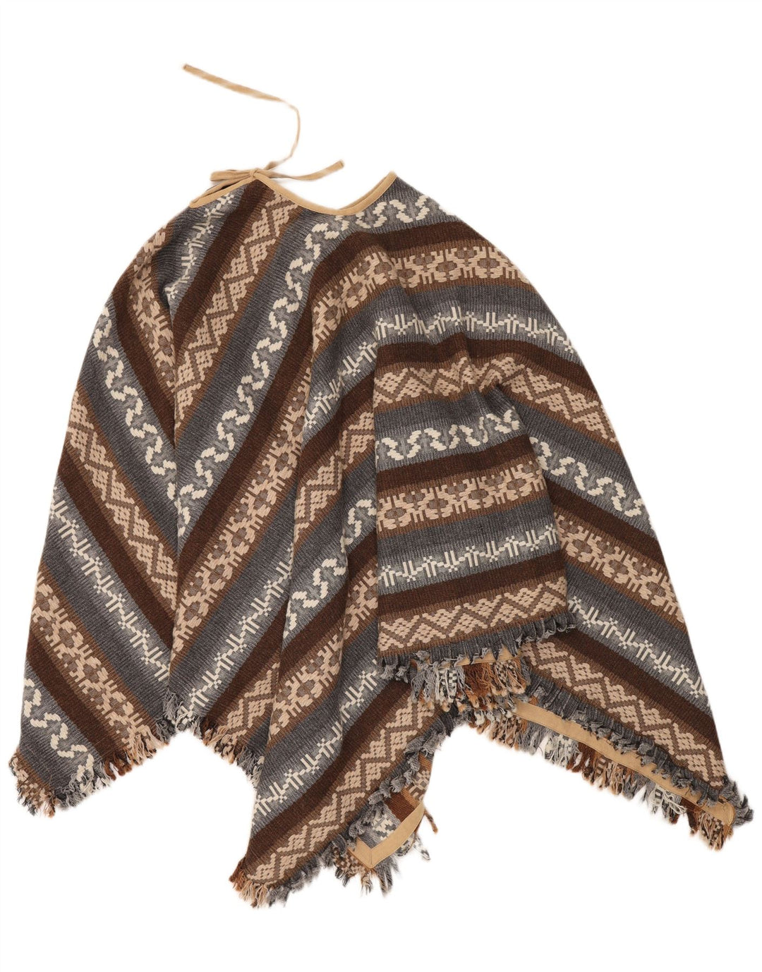 Jumper Poncho Vintage pentru femei Mărime Unică Maro Geometric Aztec