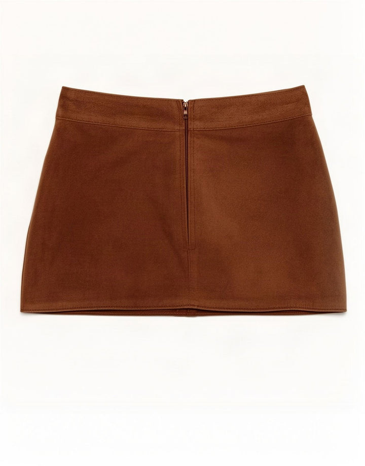 Fusta Mini din piele intoarsa pentru femei Zara IT 44 Medium W25 Maro