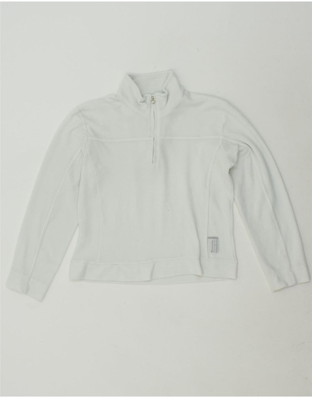 CHAMPION Womens Zip Neck Fleece Jumper UK 14 Medium White Polyester Vintage Champion and Second-Hand Champion from Messina Hembry 