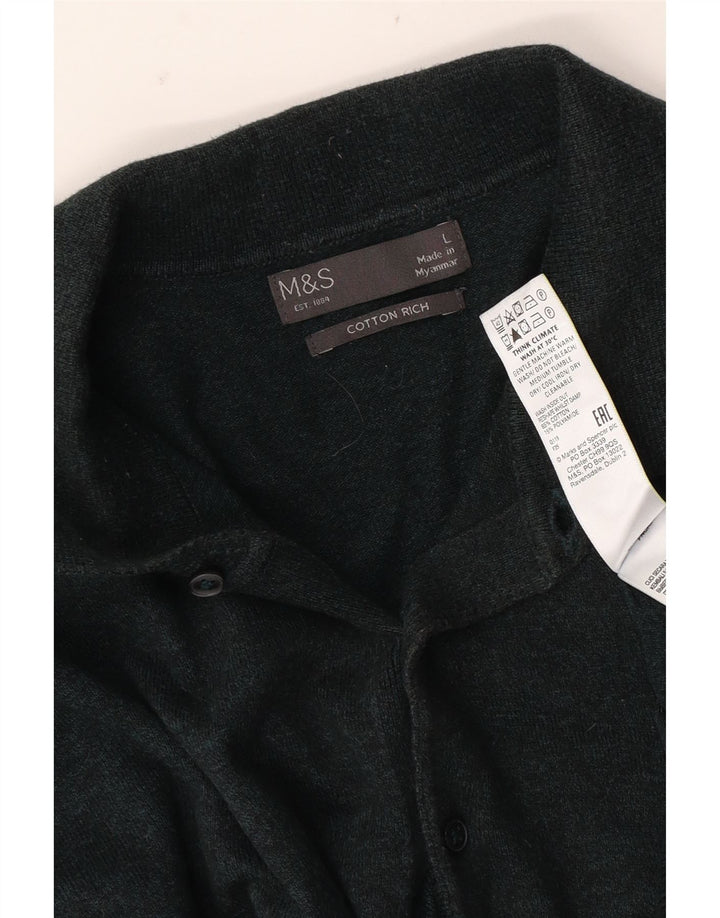 Marks & Spencer Pulover cu gât polo pentru bărbați, bumbac verde mare