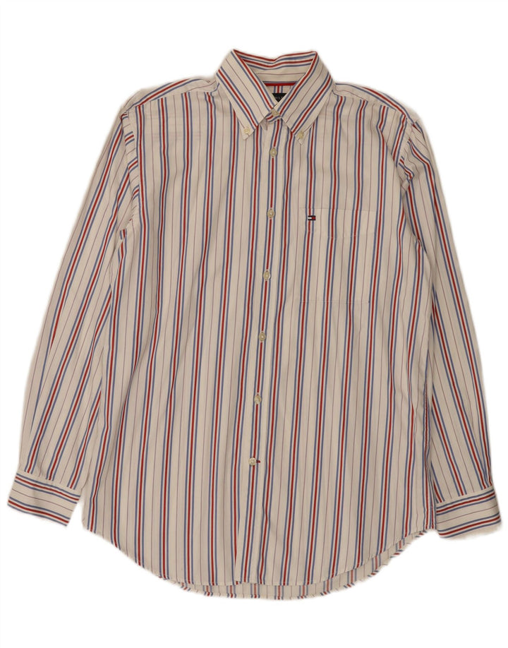 Cămașă pentru bărbați Tommy Hilfiger, bumbac alb cu dungi mici