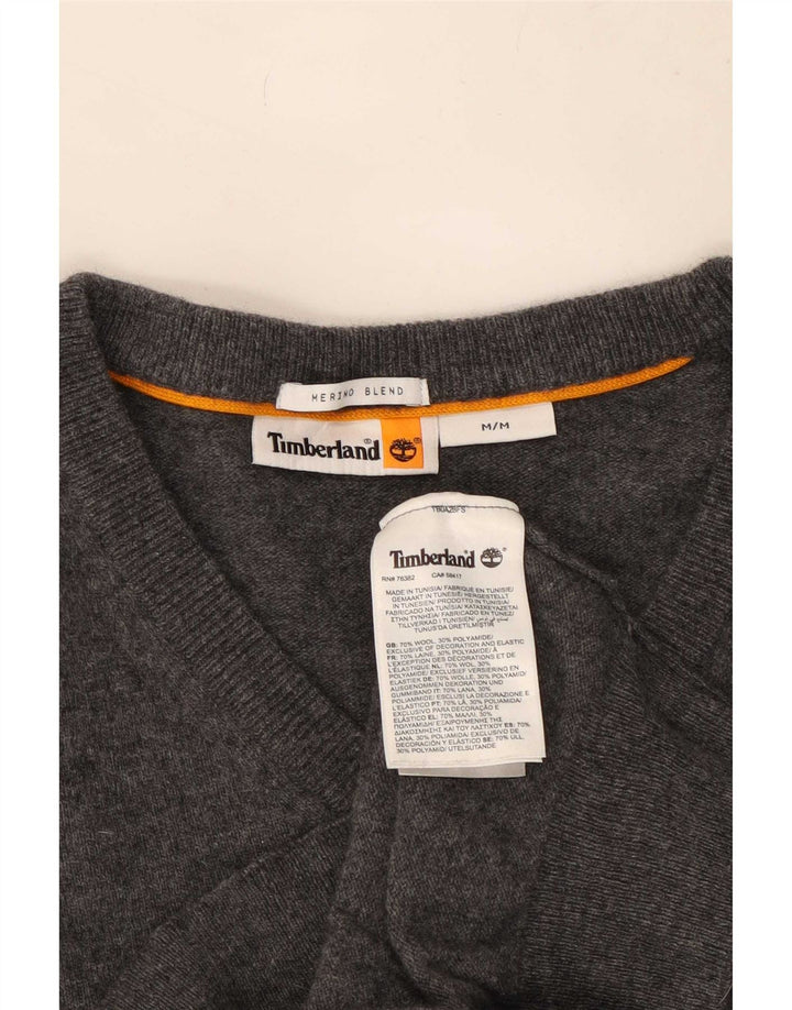 Pulover pentru bărbați Timberland cu decolteu în V, lână, gri mediu