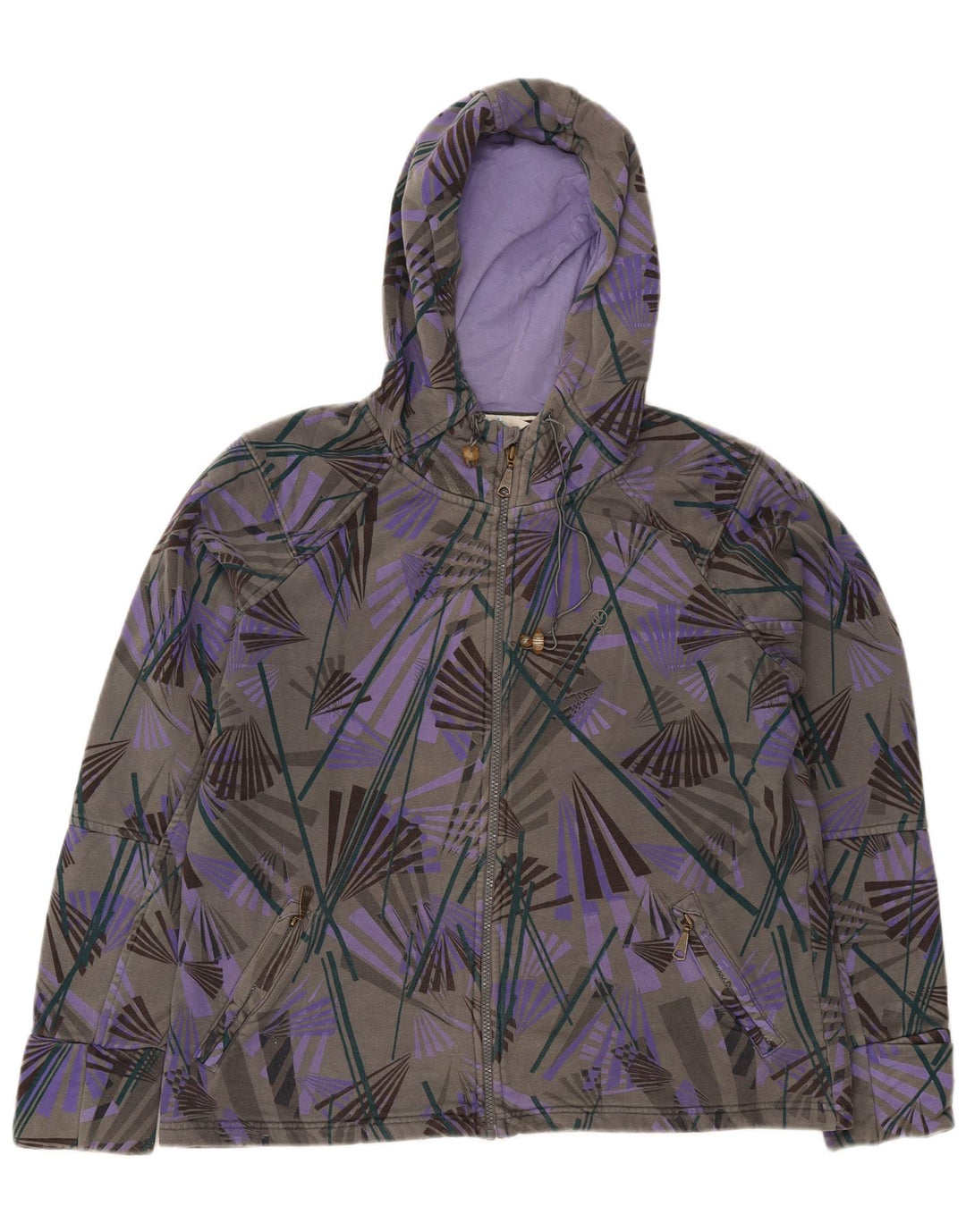 FAT FACE Womens Abstract Pattern Zip Hoodie Sweater UK 16 Large Grey
