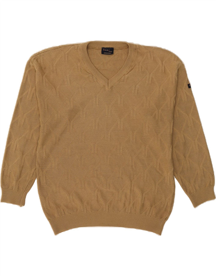 KELLERMAN Mens V-Neck Jumper Sweater Large Beige Cotton Classic Vintage Kellerman and Second-Hand Kellerman from Messina Hembry 