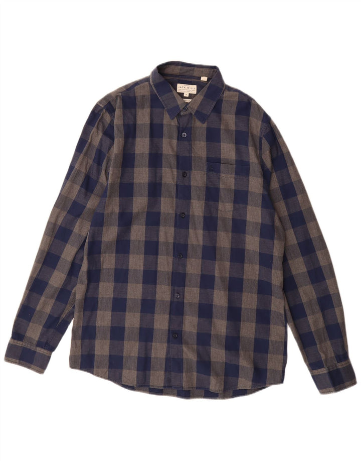 Cămașă de flanel Jack Wills pentru bărbați, de culoare clasică, din bumbac vichy, albastru bleumarin