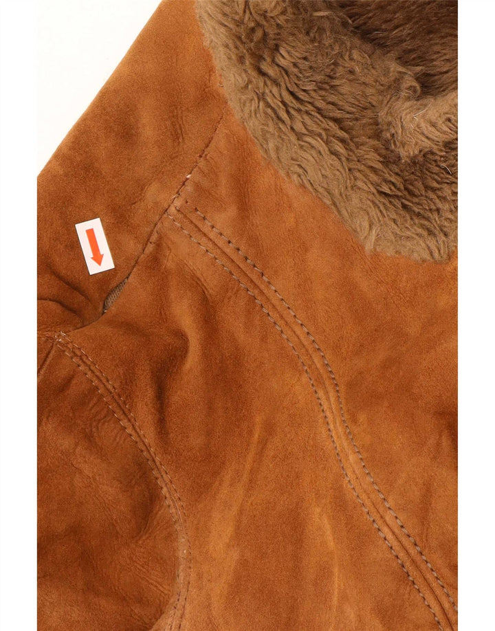 Pardesiu vintage pentru femei de piele intoarsa UK 10 mic maro