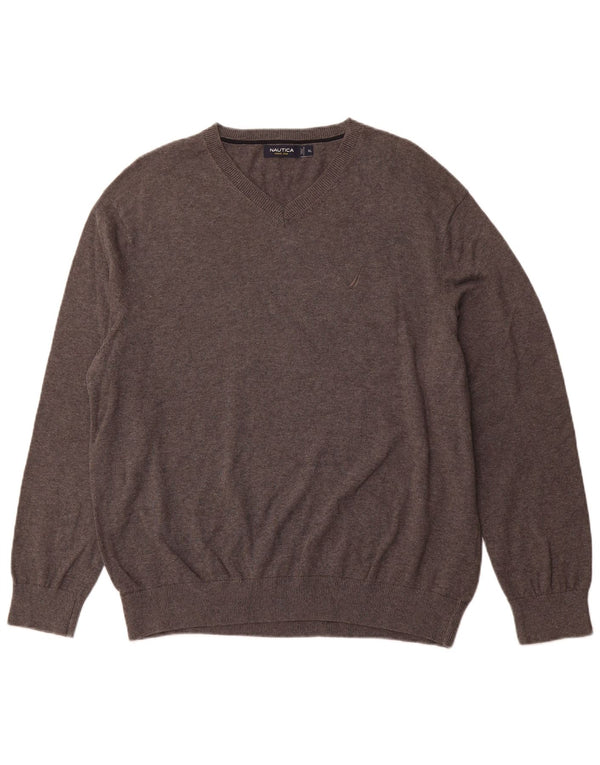 NAUTICA Pulover cu decolteu în V pentru bărbați XL bumbac gri