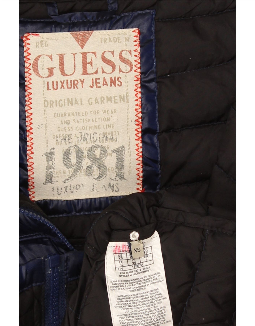 Jachetă căptușită cu glugă Guess pentru femei UK 6 XS poliester bleumarin