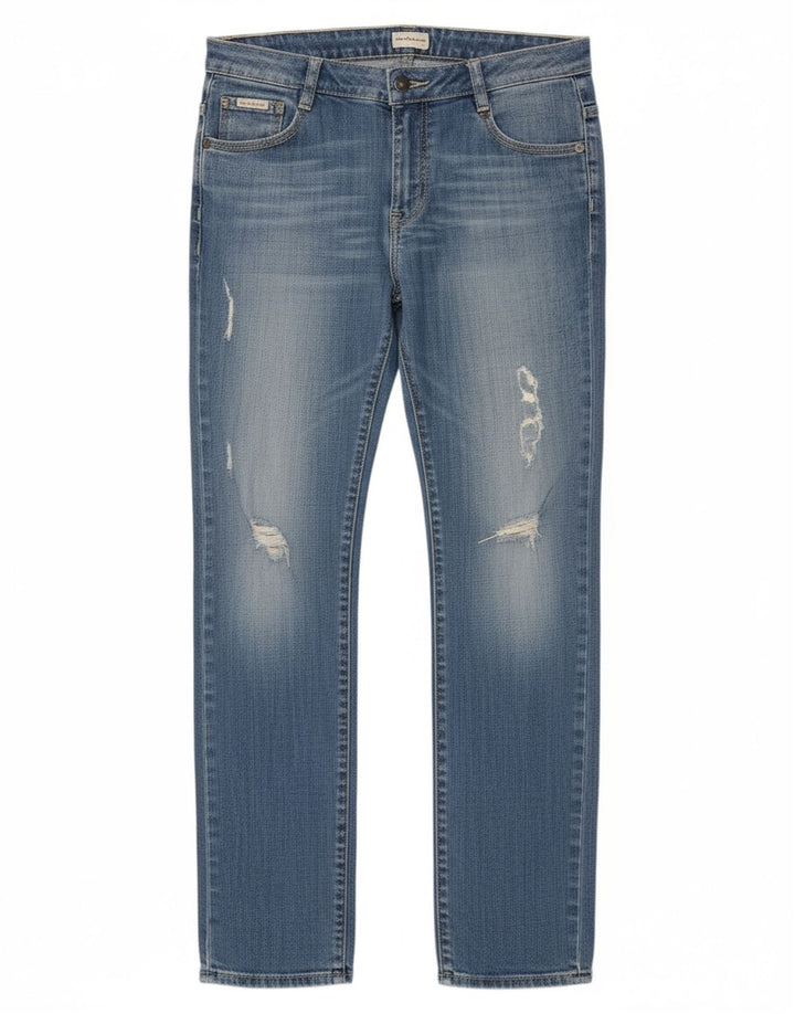 CALVIN KLEIN Womens Distressed Slim Jeans W29 L35 Blue Cotton