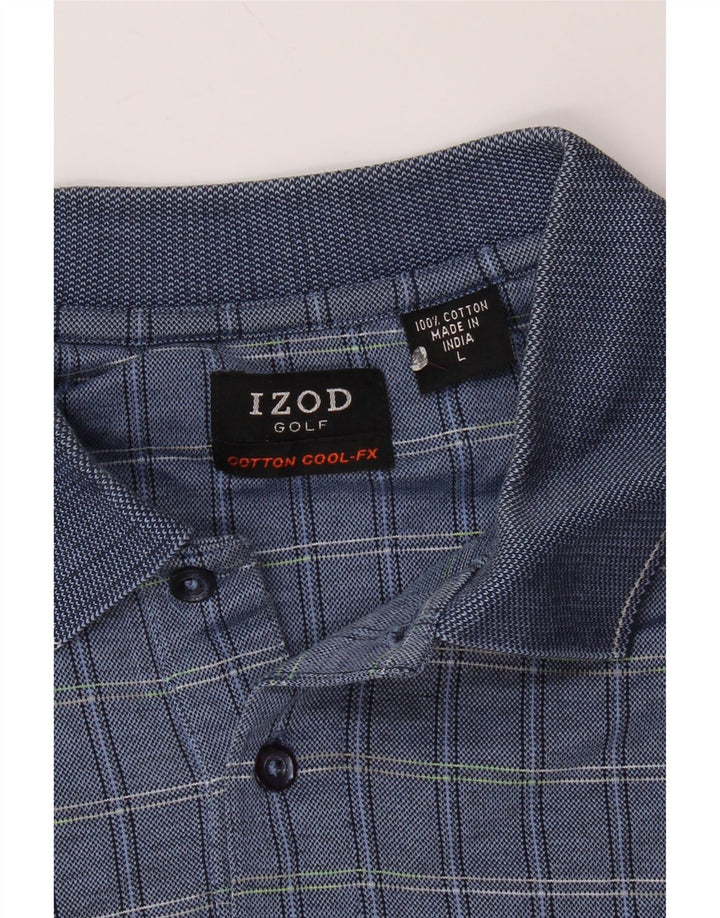 Tricou polo IZOD pentru bărbați, bumbac cu carouri albastre mari