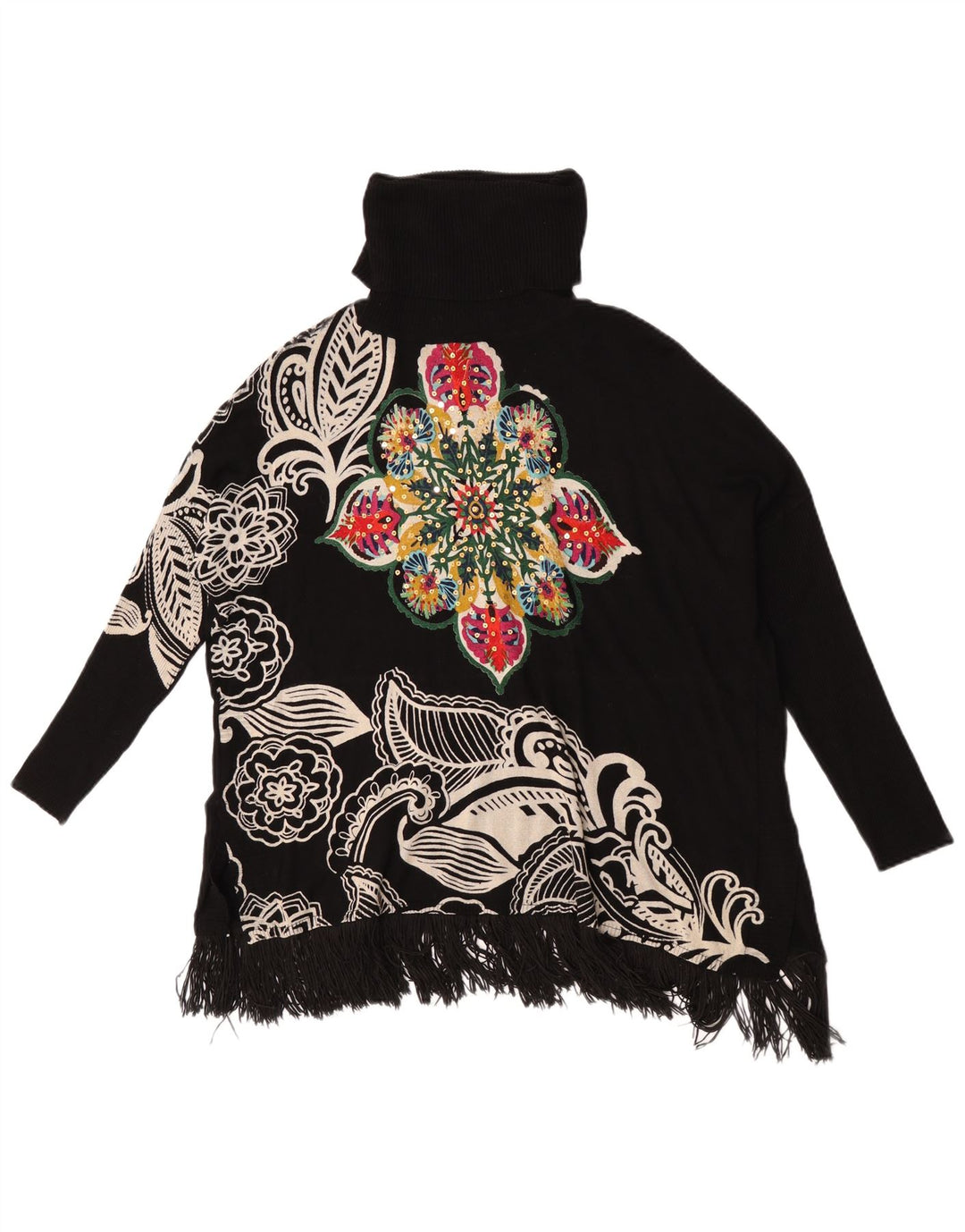 Pulover Desigual pentru femei cu mâneci 3/4 cu gât rulat, negru mediu, UK 14