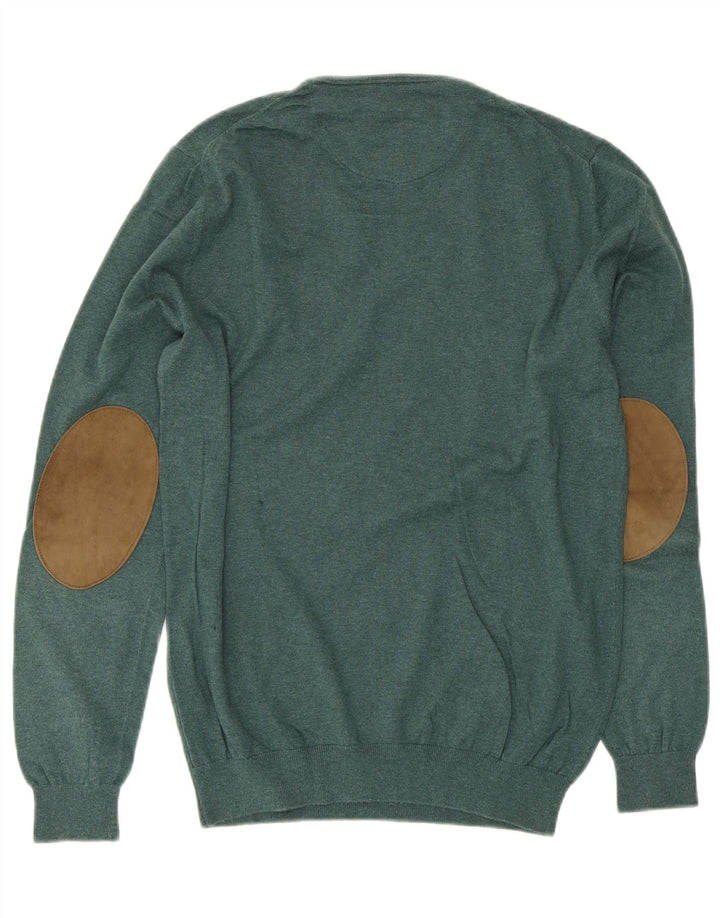 MASSIMO DUTTI Mens V-Neck Jumper Sweater Small Green Cotton Vintage Massimo Dutti and Second-Hand Massimo Dutti from Messina Hembry 
