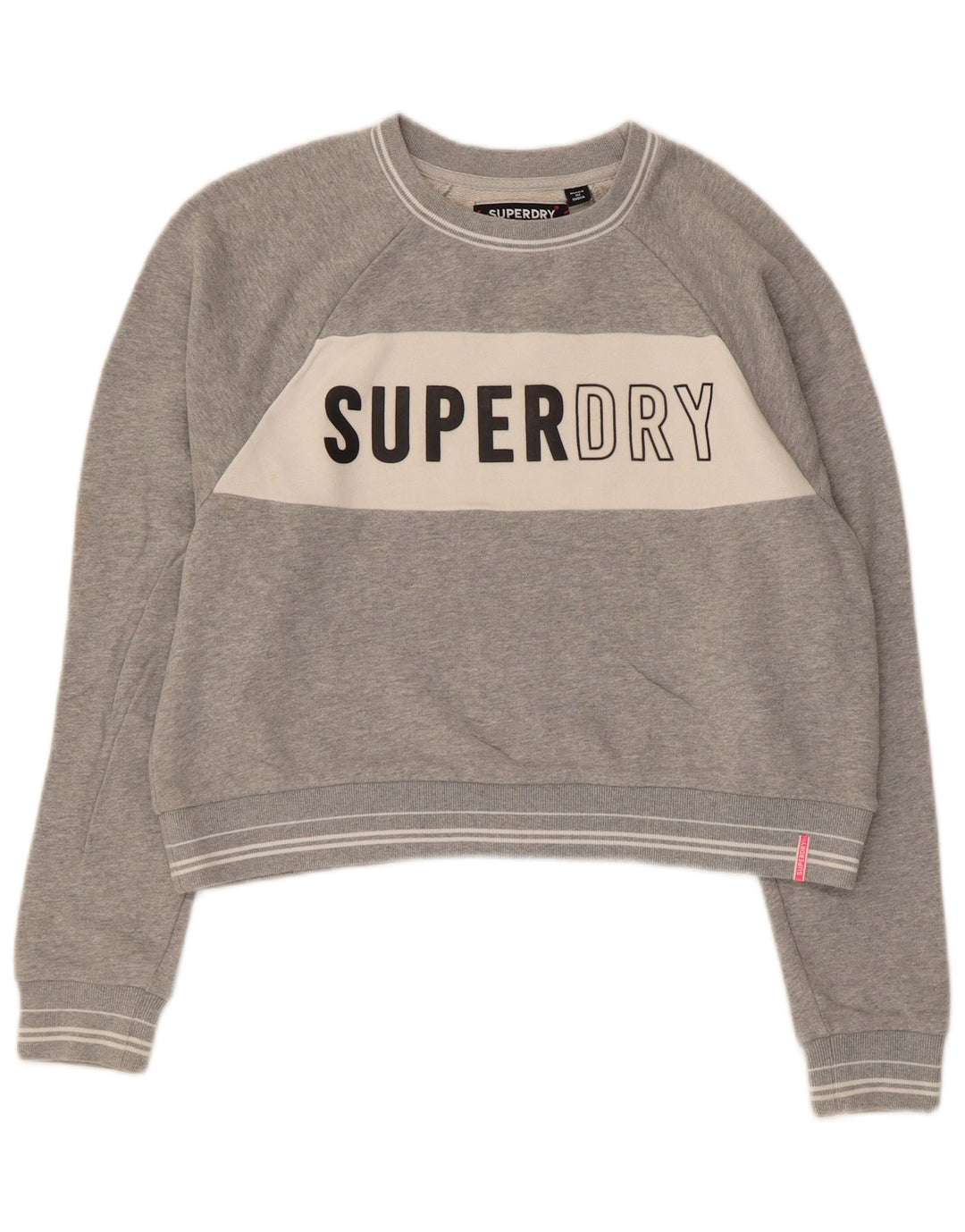 Pulover pentru damă Superdry Crop Graphic Pulover UK 14, bumbac gri mediu