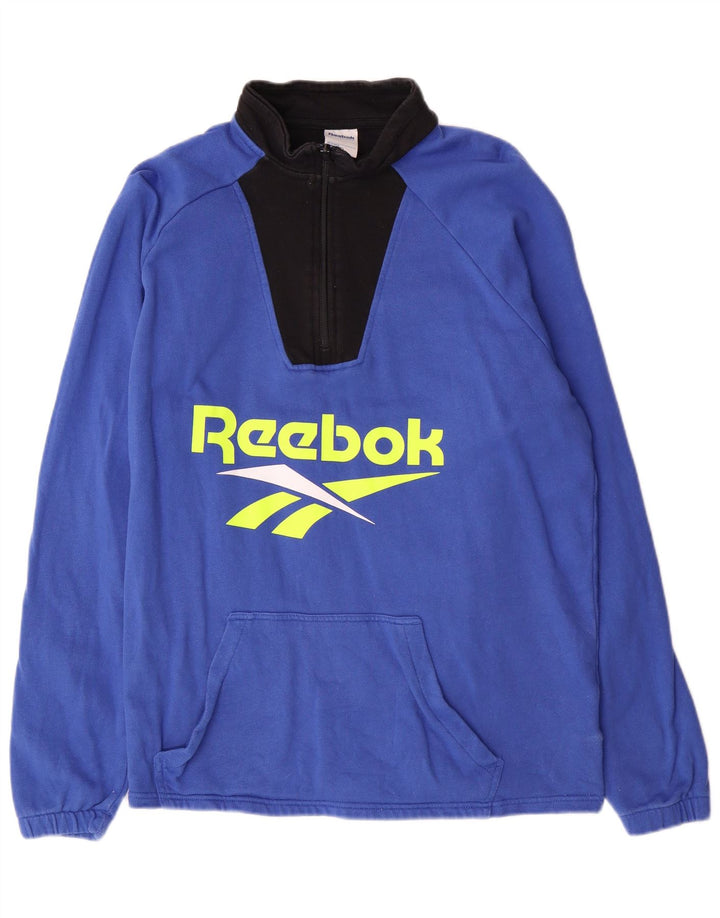 Hanorac Reebok pentru bărbați, cu fermoar 1/4, din bumbac albastru mediu