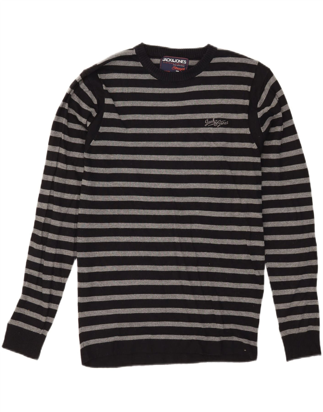 JACK & JONES Pulover pentru bărbați cu gât roșu, cu dungi mari, negre