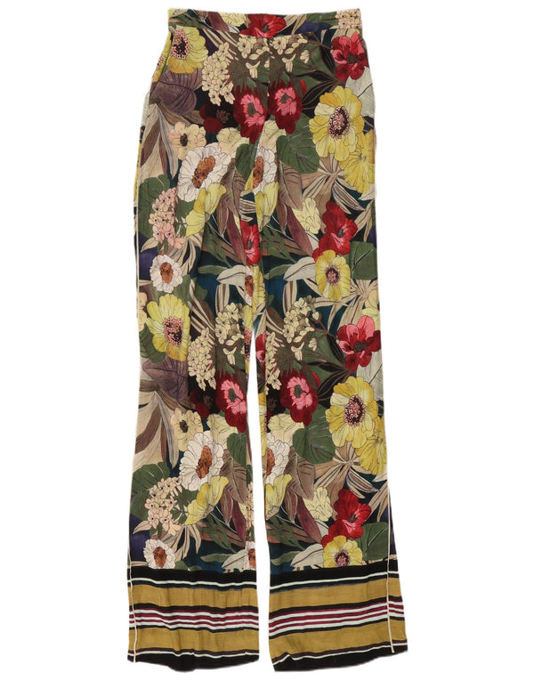 Pantaloni pentru femei Zara cu picioare late Mici L26 L34 Viscoză florală multicoloră