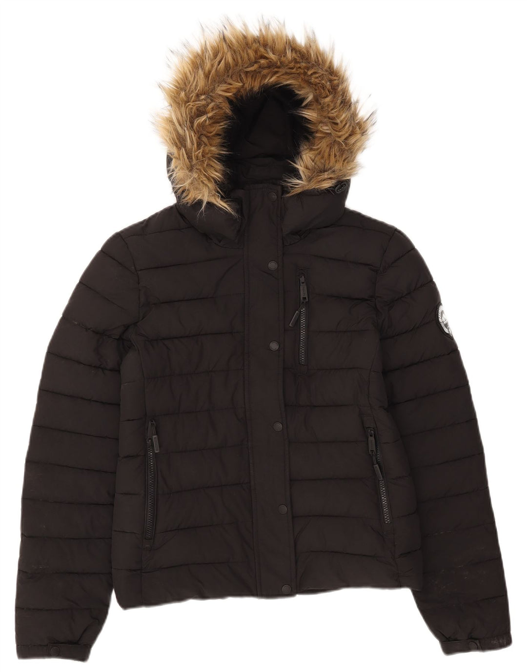 Jachetă căptușită cu glugă Superdry pentru femei UK 10 Poliester negru mic