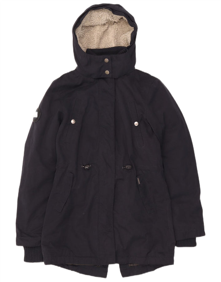 Jachetă parka cu glugă Superdry pentru femei UK 10 Small, bleumarin, poliester
