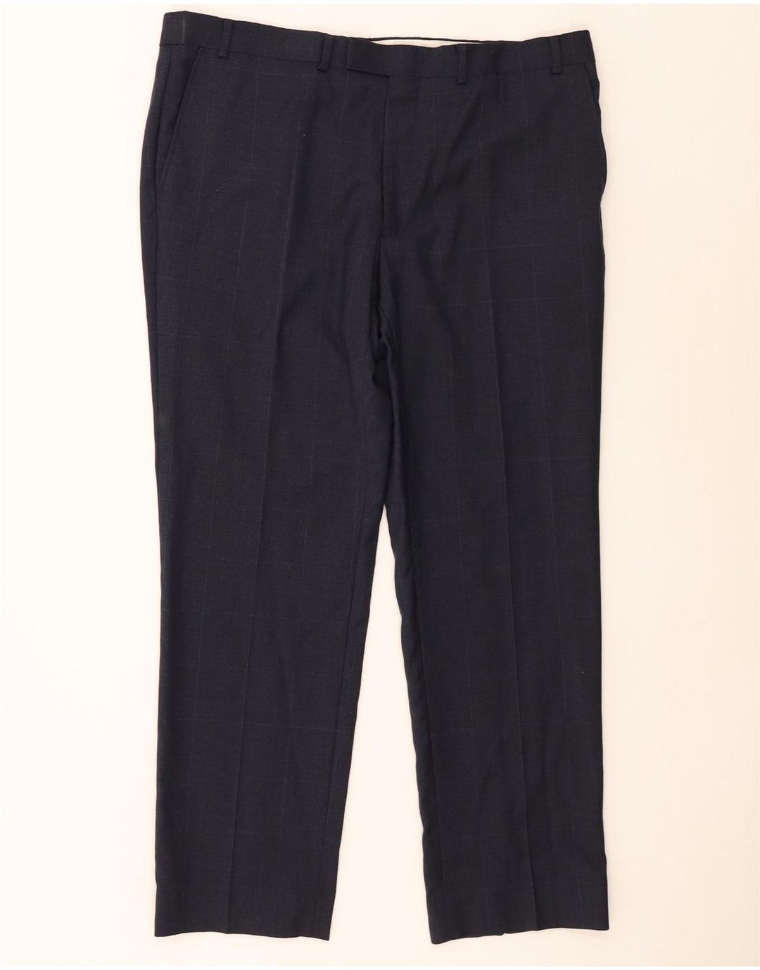 Marks & Spencer Pantaloni drepți pentru bărbați L38 L29 Lână cu carouri bleumarin