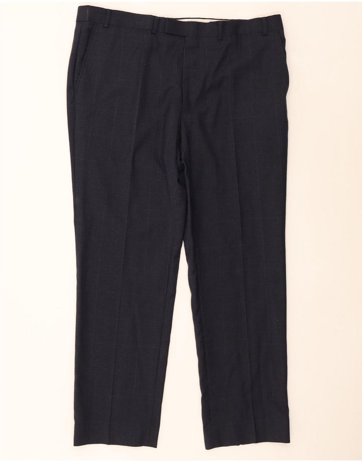 Marks & Spencer Pantaloni drepți pentru bărbați L38 L29 Lână cu carouri bleumarin