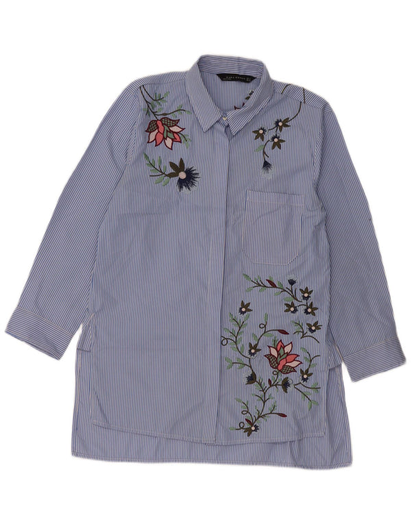 Cămașă pentru femei Zara cu mâneci 3/4 UK 12 Medium Blue Pinstripe
