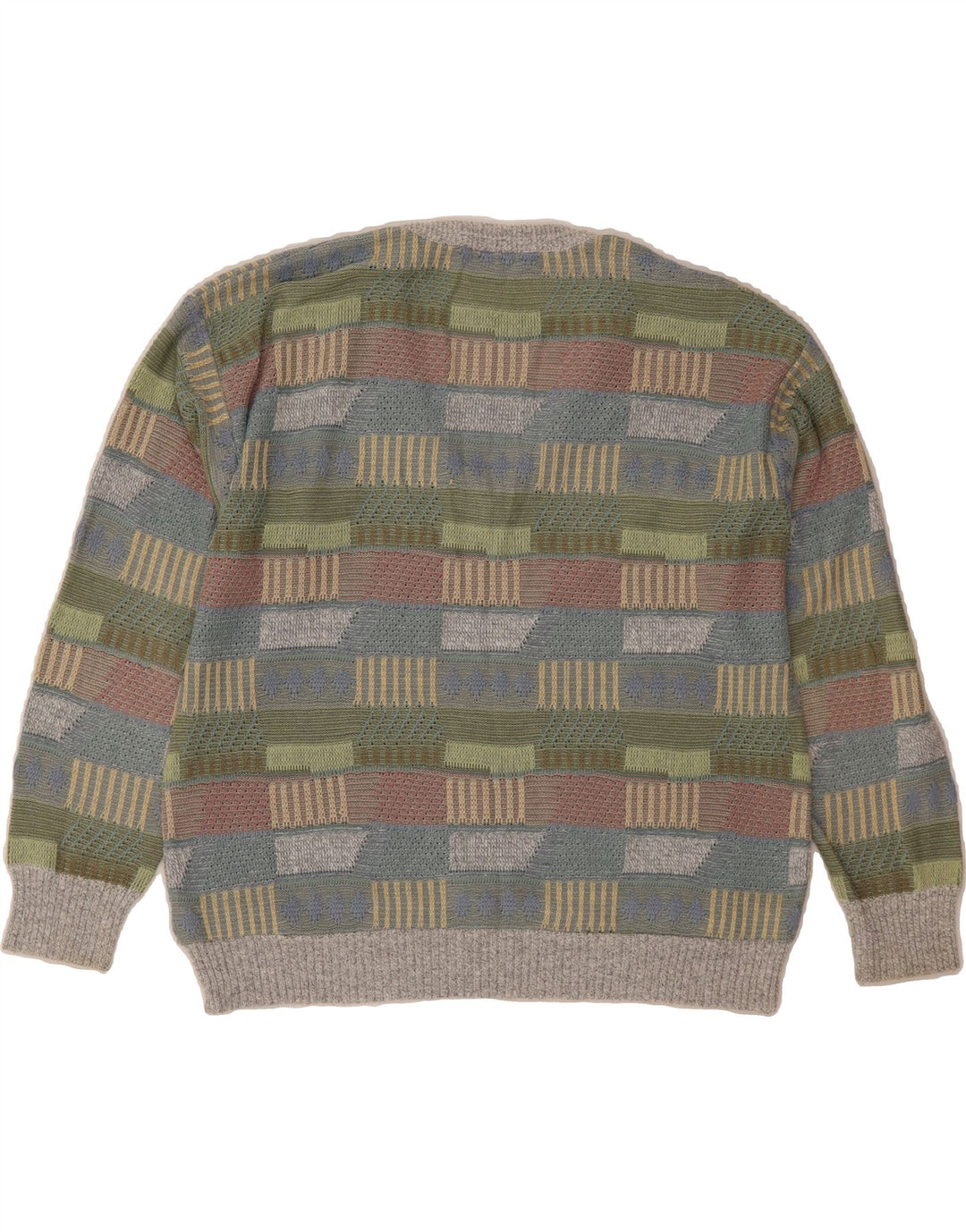 VINTAGE Womens V-Neck Jumper Sweater IT 48 XL Multicoloured Geometric Vintage Vintage and Second-Hand Vintage from Messina Hembry 