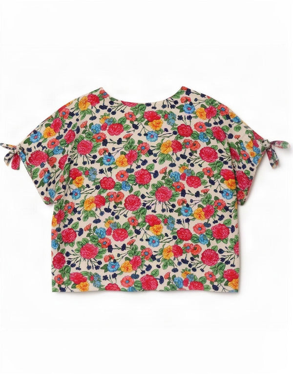 Bluză Vintage pentru femei Crop Top UK 14 Medium Multicolor Floral