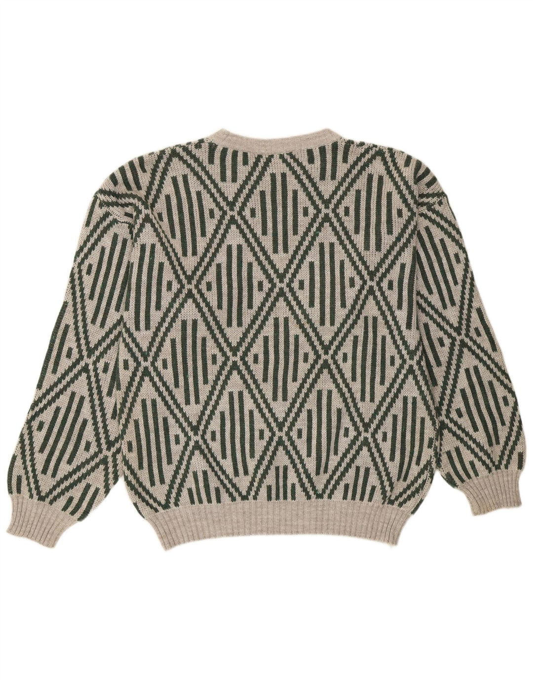 Pulover vintage pentru bărbați cu gâtul turnat, acrilic geometric, gri mediu