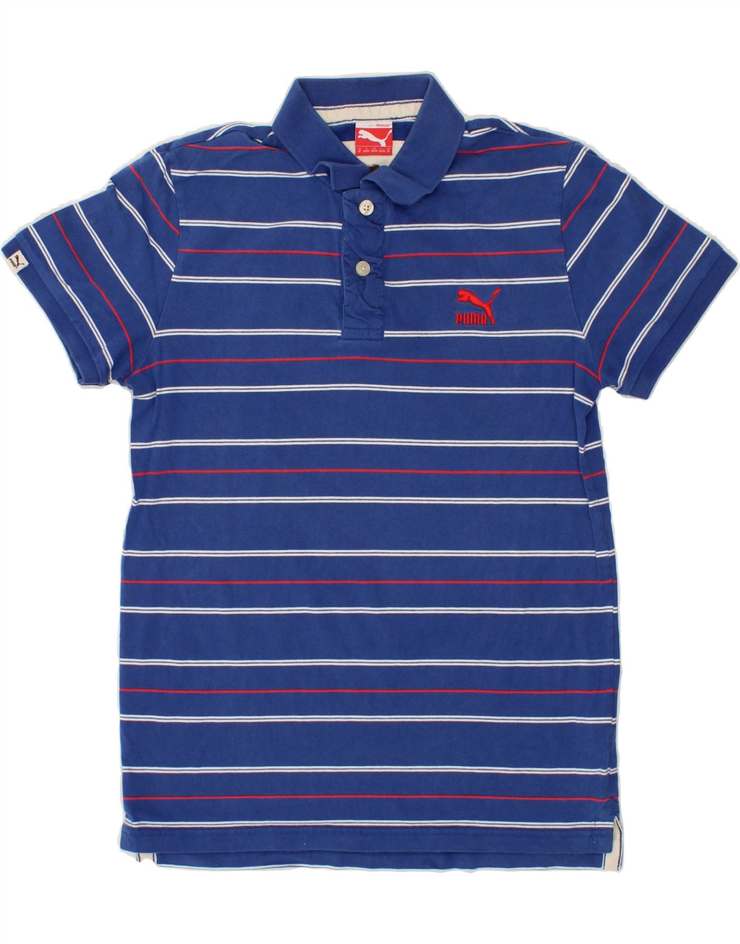PUMA Mens Polo Shirt Medium Navy Blue Striped Cotton Vintage Puma and Second-Hand Puma from Messina Hembry 