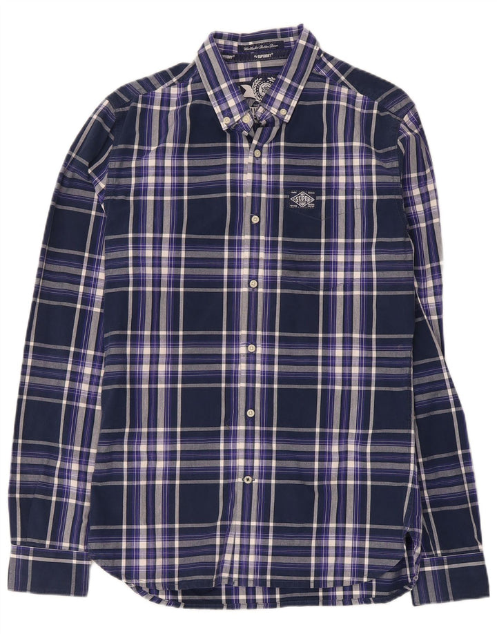Cămașă pentru bărbați Superdry, bumbac cu carouri, albastru bleumarin