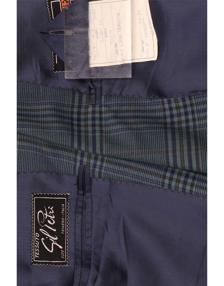 Blazer Vintage pentru bărbați cu 2 nasturi IT 50 Lână mare cu carouri albastre