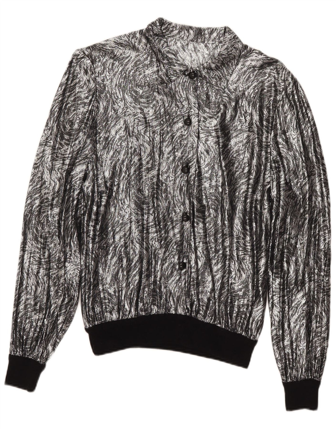 Bluză cămașă vintage pentru femei cu model abstract, UK 16, argintiu mare